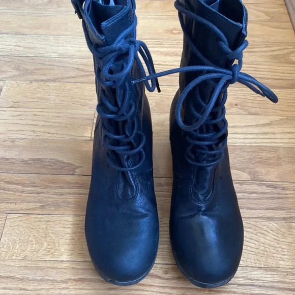Elisa Nero sz EU 36 US black lace up with zip leather boots in great pre owned - Picture 4 of 10